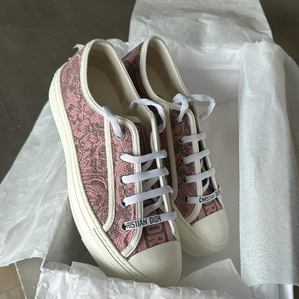 Christian Dior toile chateau rose pink white sneaker walk’n’Dior flats sz 37